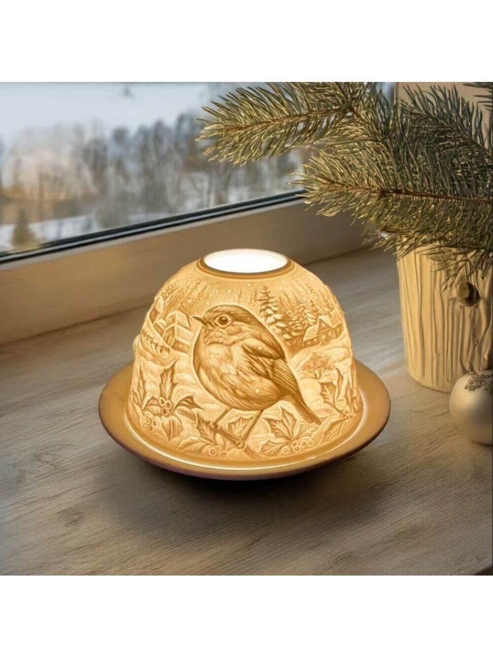 Winter Robin Bird Fairy Lamp Lithophane